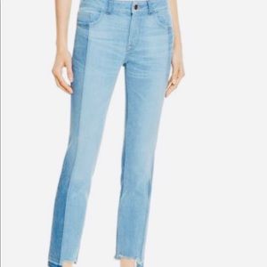 DL 1961 Size 27 Mara Straight Ankle cropped two tone jeans raw hem light wash